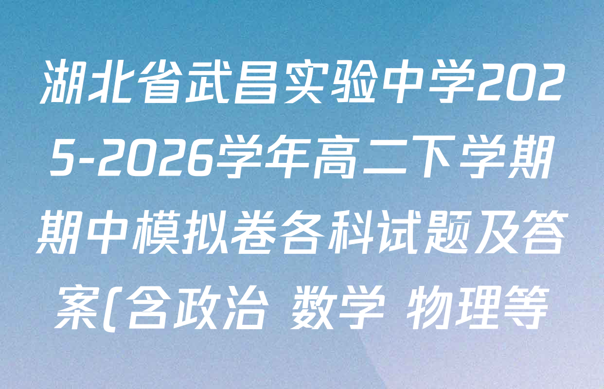 湖北省武昌实验中学2025-2026学年高二下学期期中模拟卷各科试题及答案(含政治 数学 物理等)